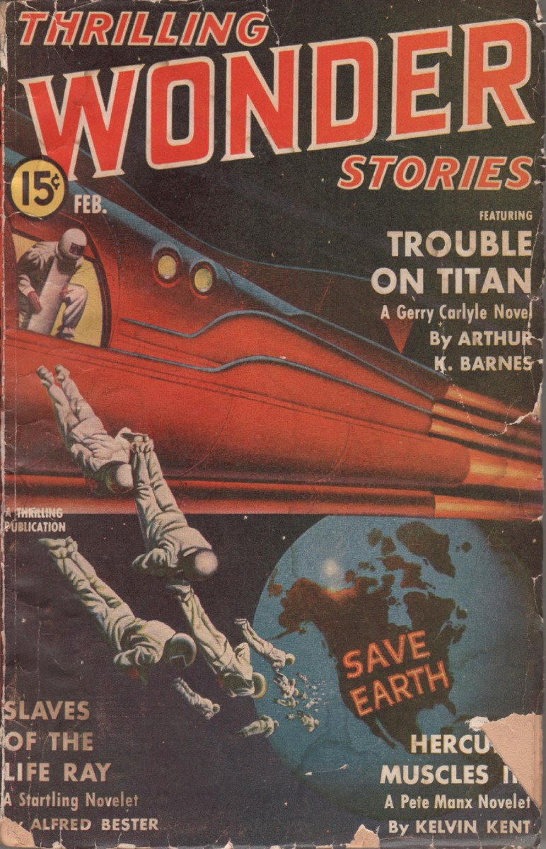 Thrilling Wonder Stories Feb 1941 – Spacesuits Jettisoned from Red Rocket