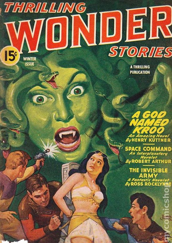 Medusa Monster Threatens Captive Beauty — Thrilling Wonder Stories Winter 1944