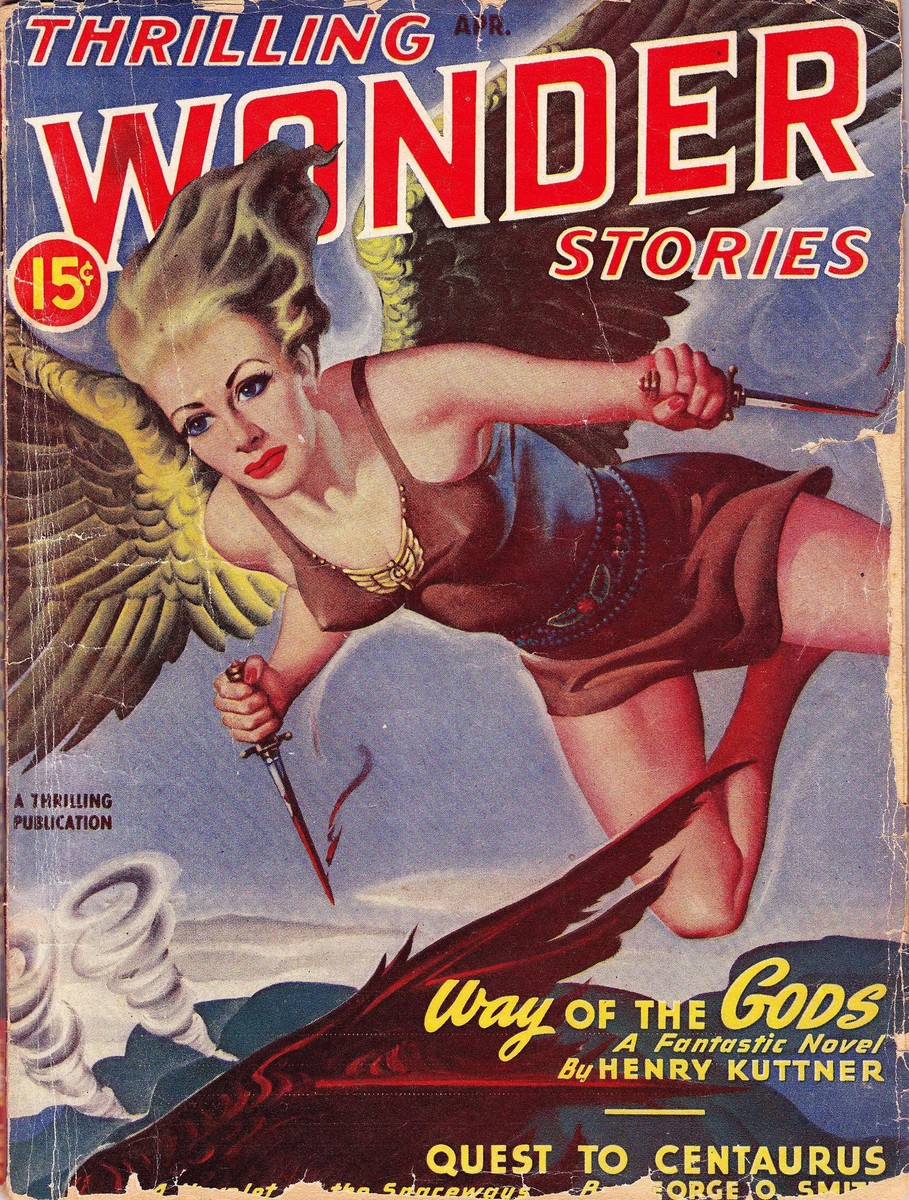 Winged Warrior Woman Battles Giant Bird — Thrilling Wonder Stories Apr 1947