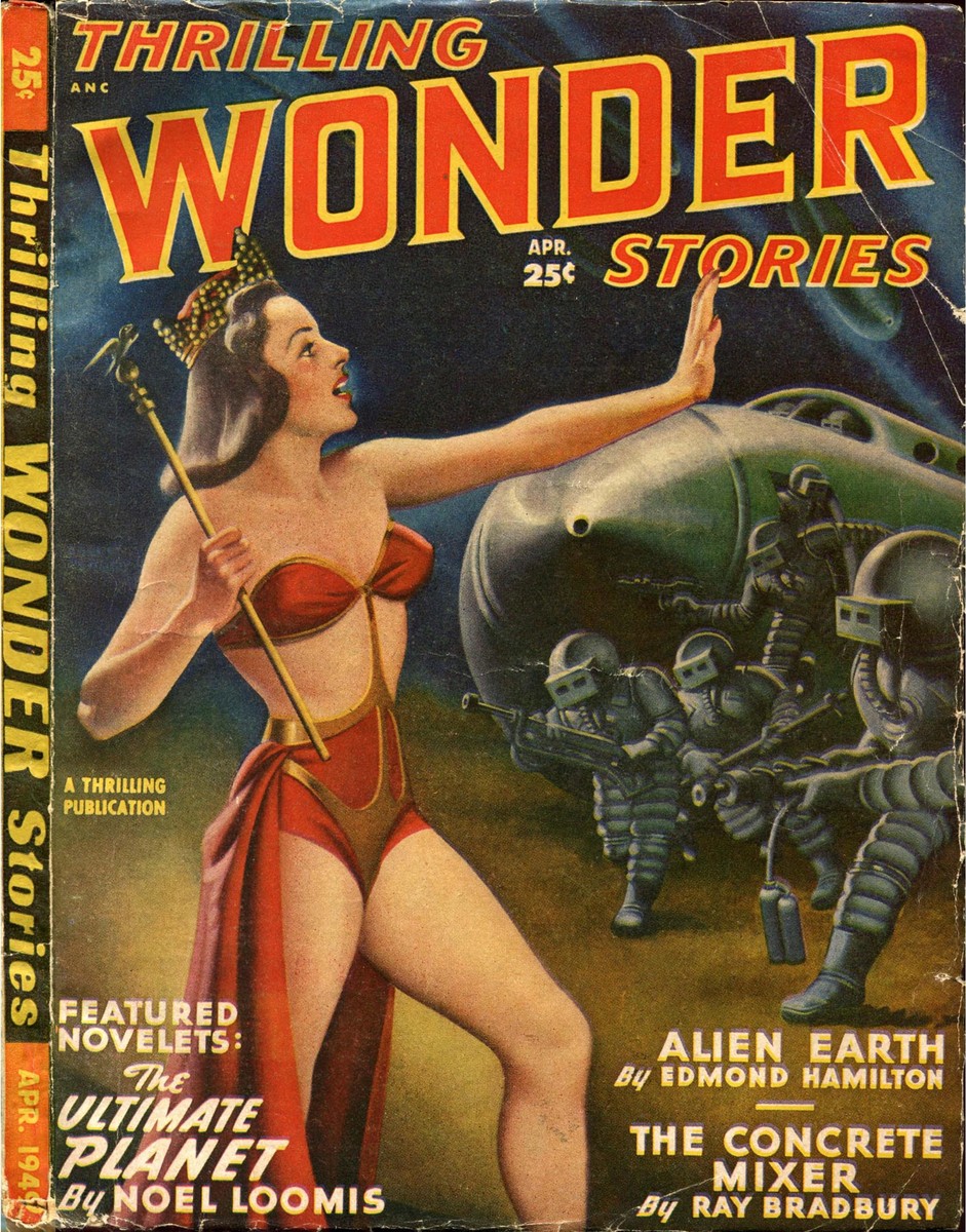 Alien Queen vs. Space-Suited Soldiers — Thrilling Wonder Stories April 1949