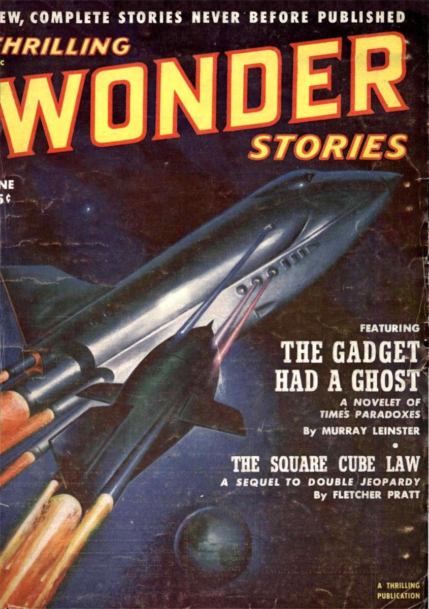 Thrilling Wonder Stories June 1952 — Sleek Rocket Blasts Through Deep Space