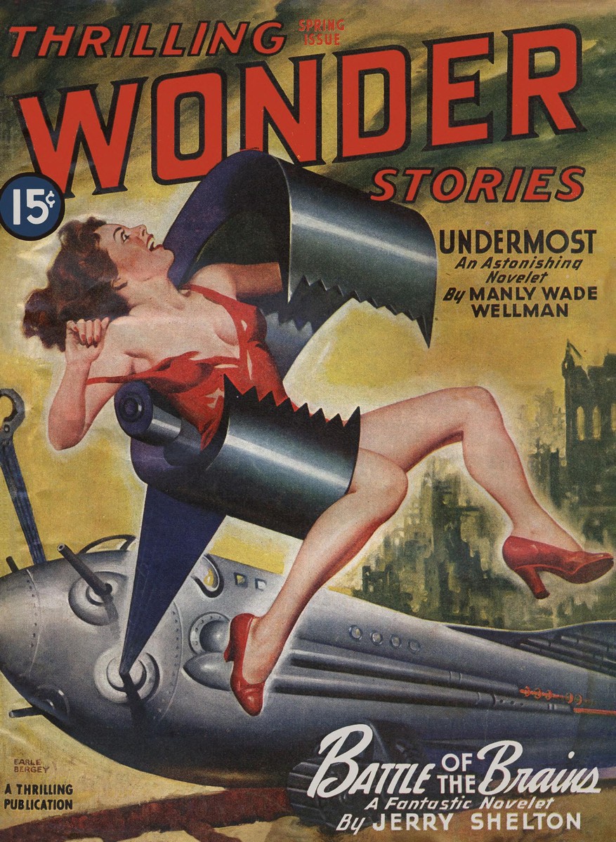 Earle Bergey's Menaced Woman in Robot Grip, Thrilling Wonder Stories Spring 1946