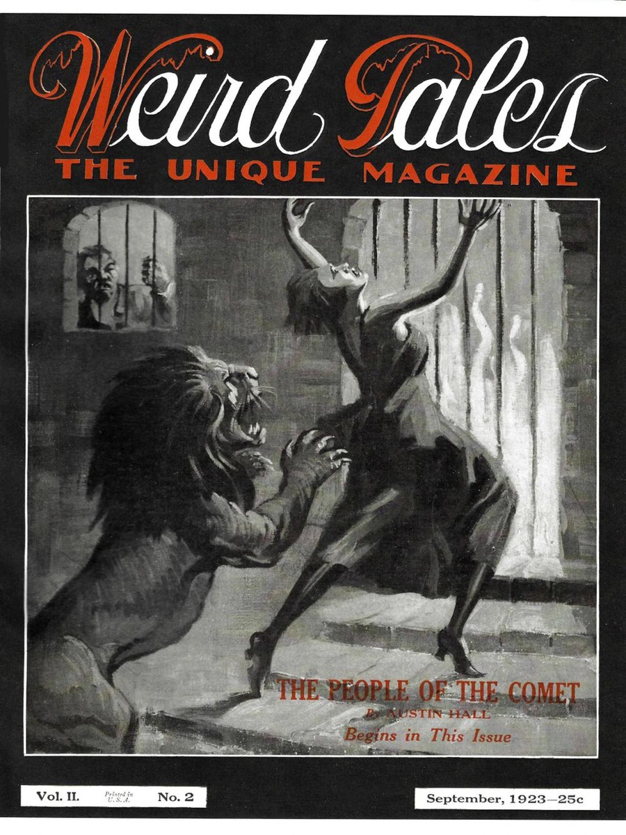 Woman Menaced by Lion-Beast, Weird Tales Vol.2 No.2, Sept 1923