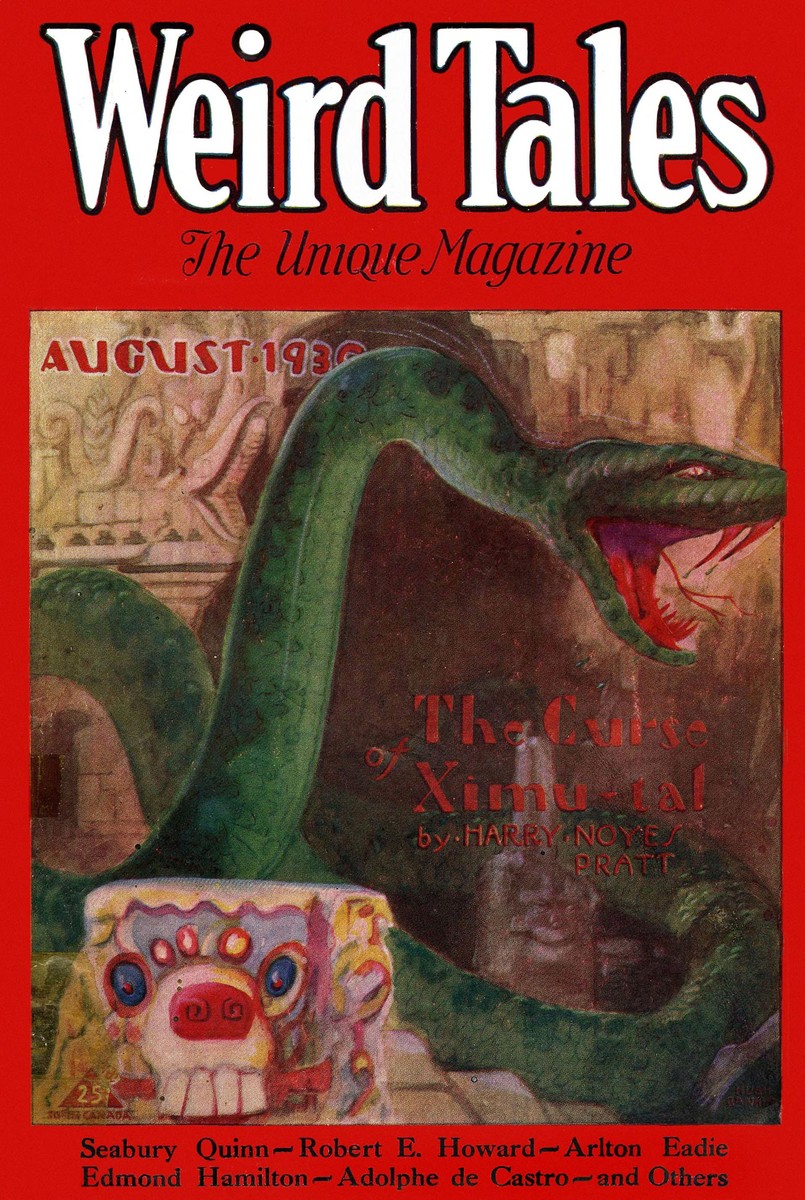 Giant Serpent God Rises Over Mayan Ruins – Weird Tales August 1930