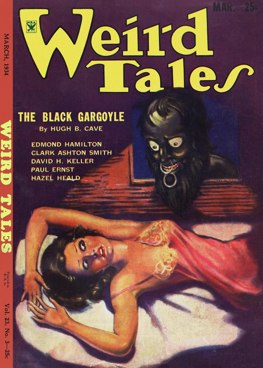 Weird Tales March 1934 – The Black Gargoyle Menaces Sleeping Woman