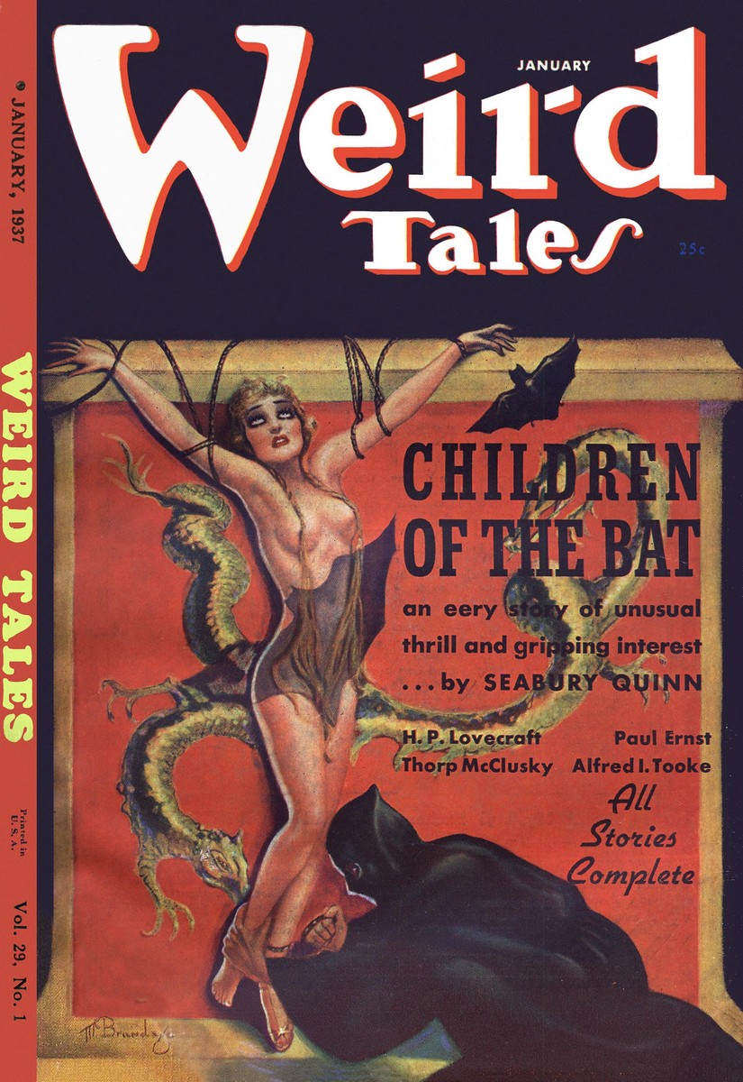 Weird Tales Jan 1937 – 'Children of the Bat' Seabury Quinn Cover by Margaret Brundage