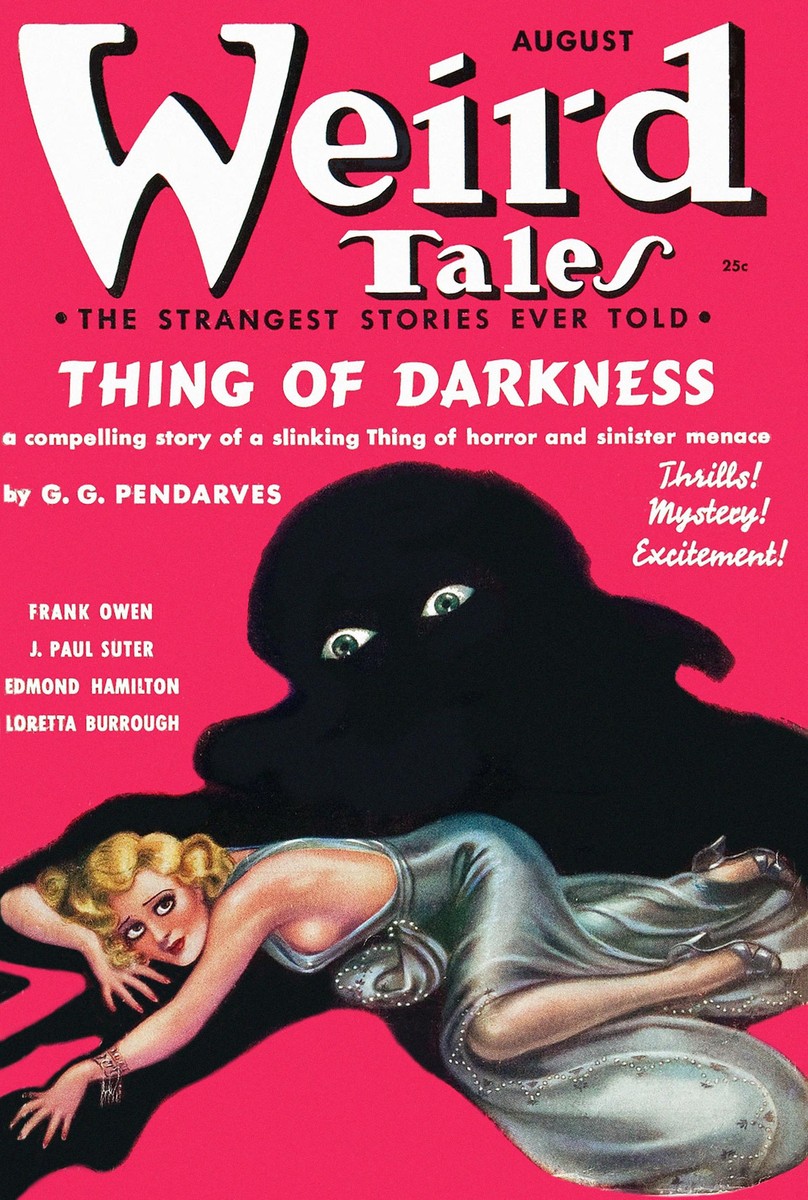 Weird Tales Aug 1937 — 'Thing of Darkness' Shadow Monster Cover