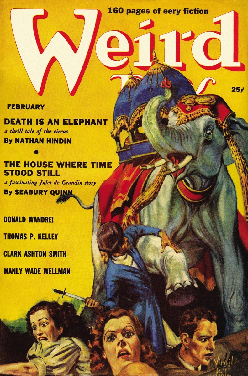 Weird Tales Feb 1939 'Death Is An Elephant' Circus Horror Cover