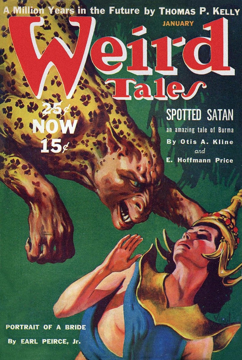 Spotted Satan: Leopard Attack Cover, Weird Tales January 1940