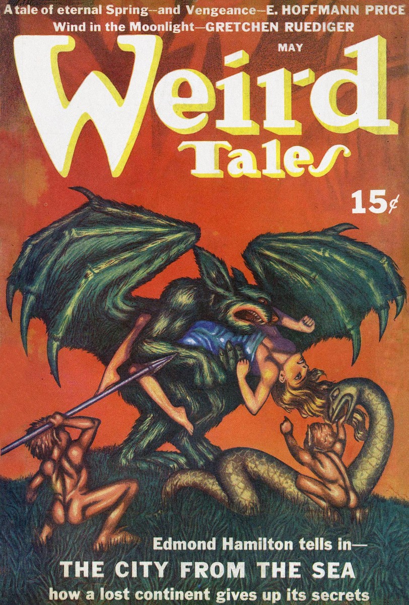Weird Tales May 1940 — Winged Demon Attacks Woman, Edmond Hamilton Cover