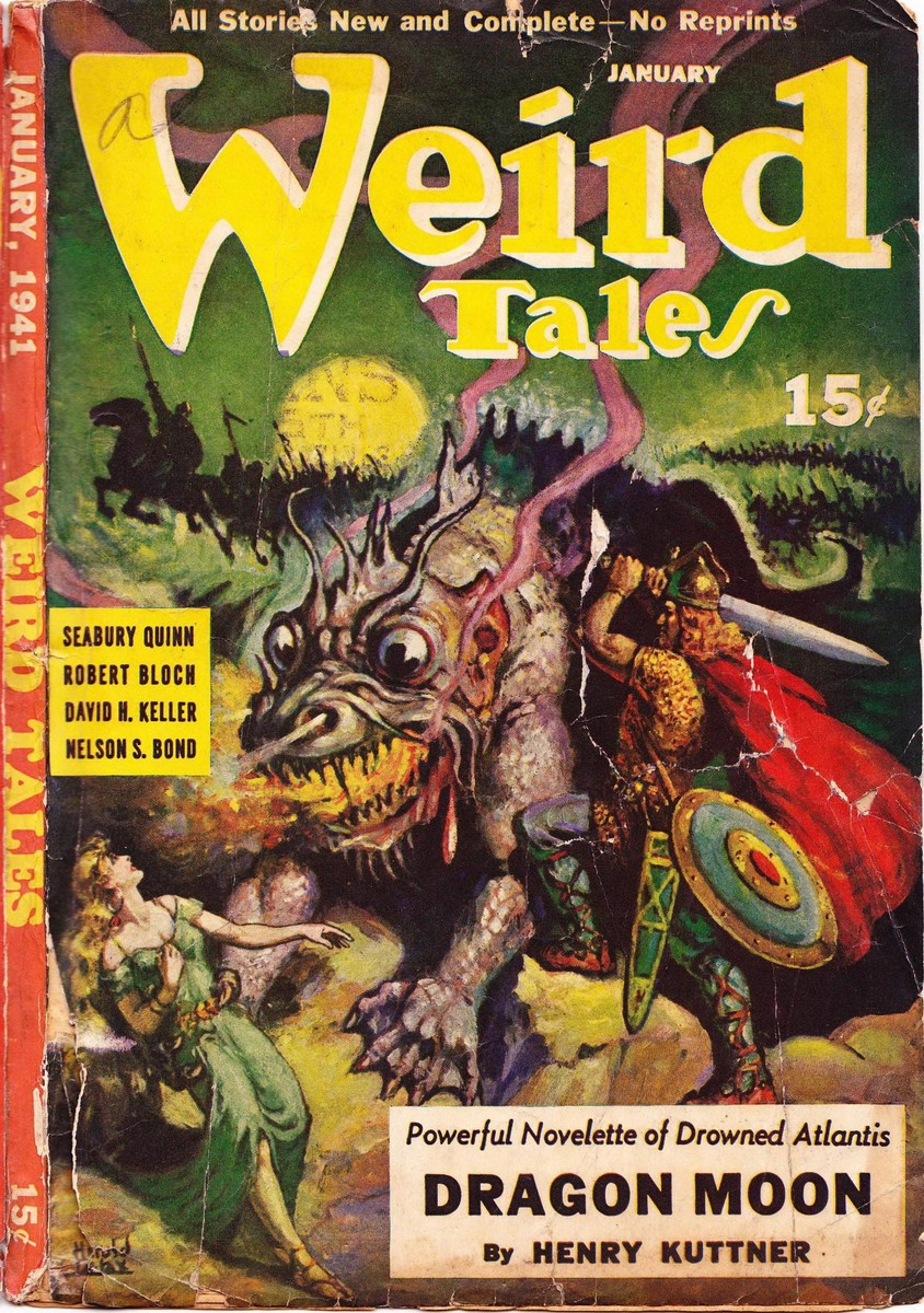 Dragon Moon: Warrior vs. Beast, Weird Tales January 1941 Cover