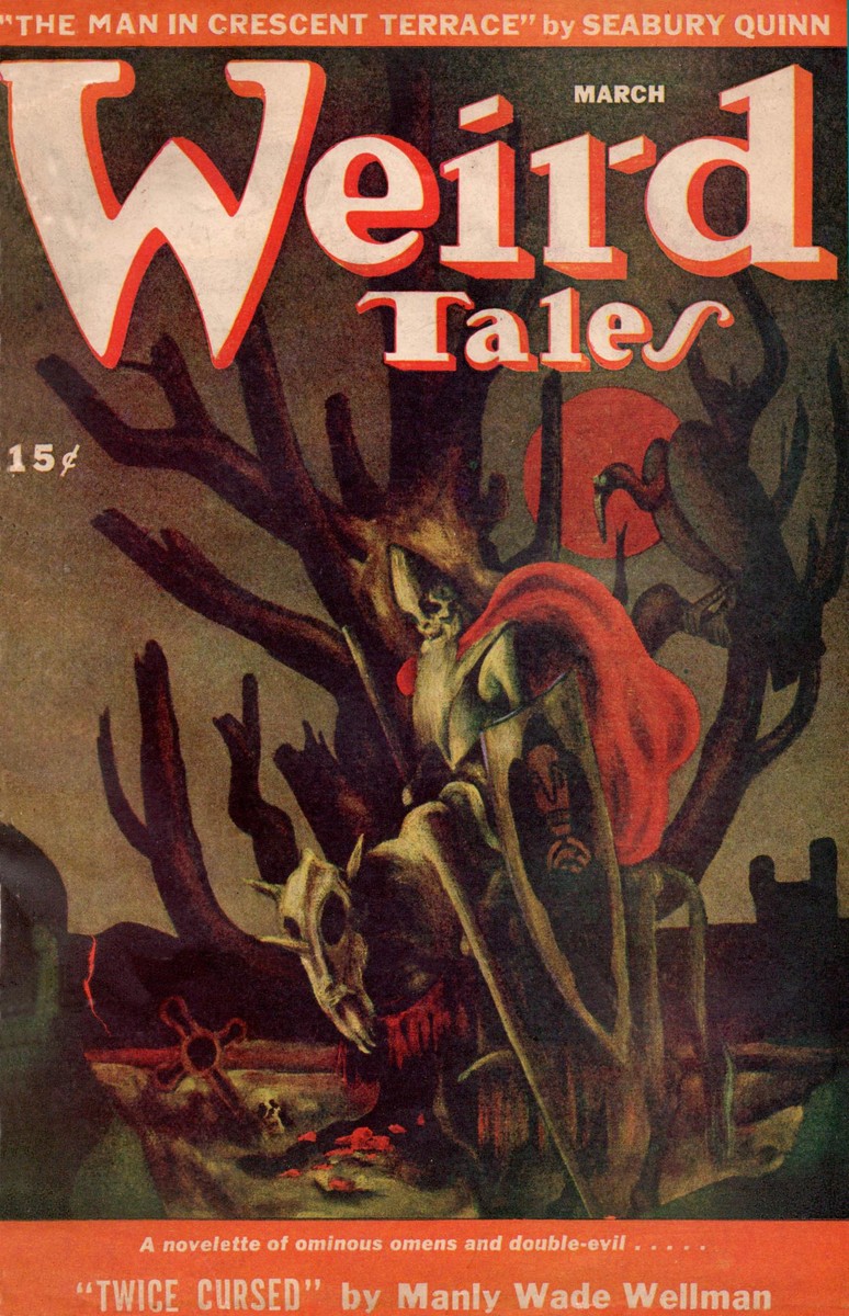 Weird Tales March 1946 — Graveyard Horror Cover for 'Twice Cursed'