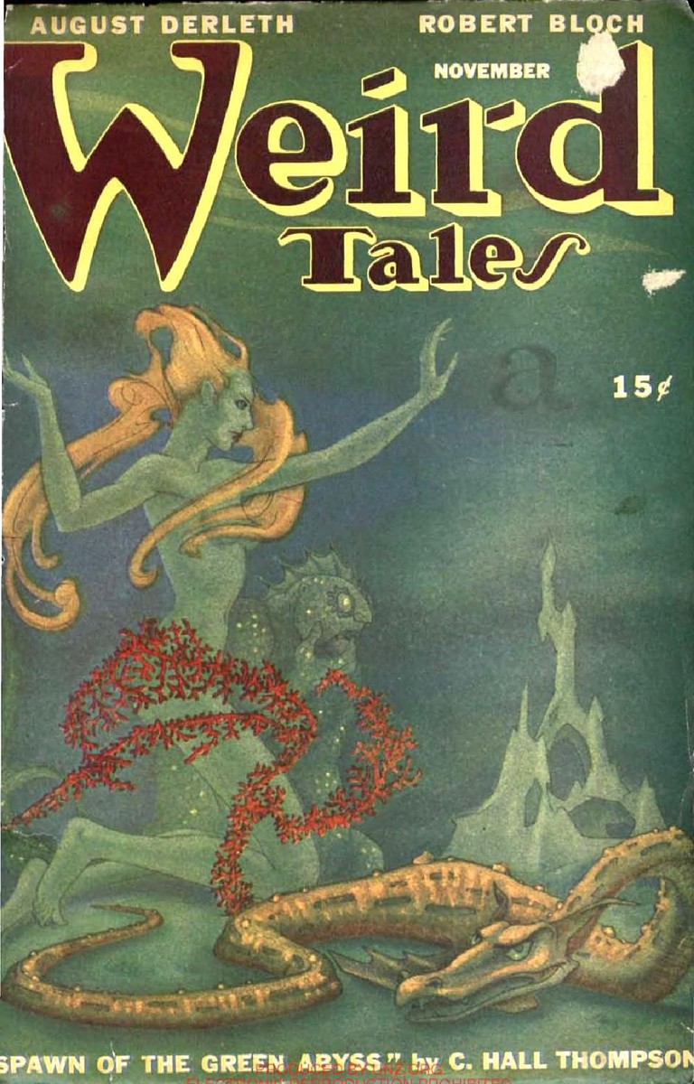 Weird Tales Nov 1946: Spawn of the Green Abyss Undersea Siren Cover