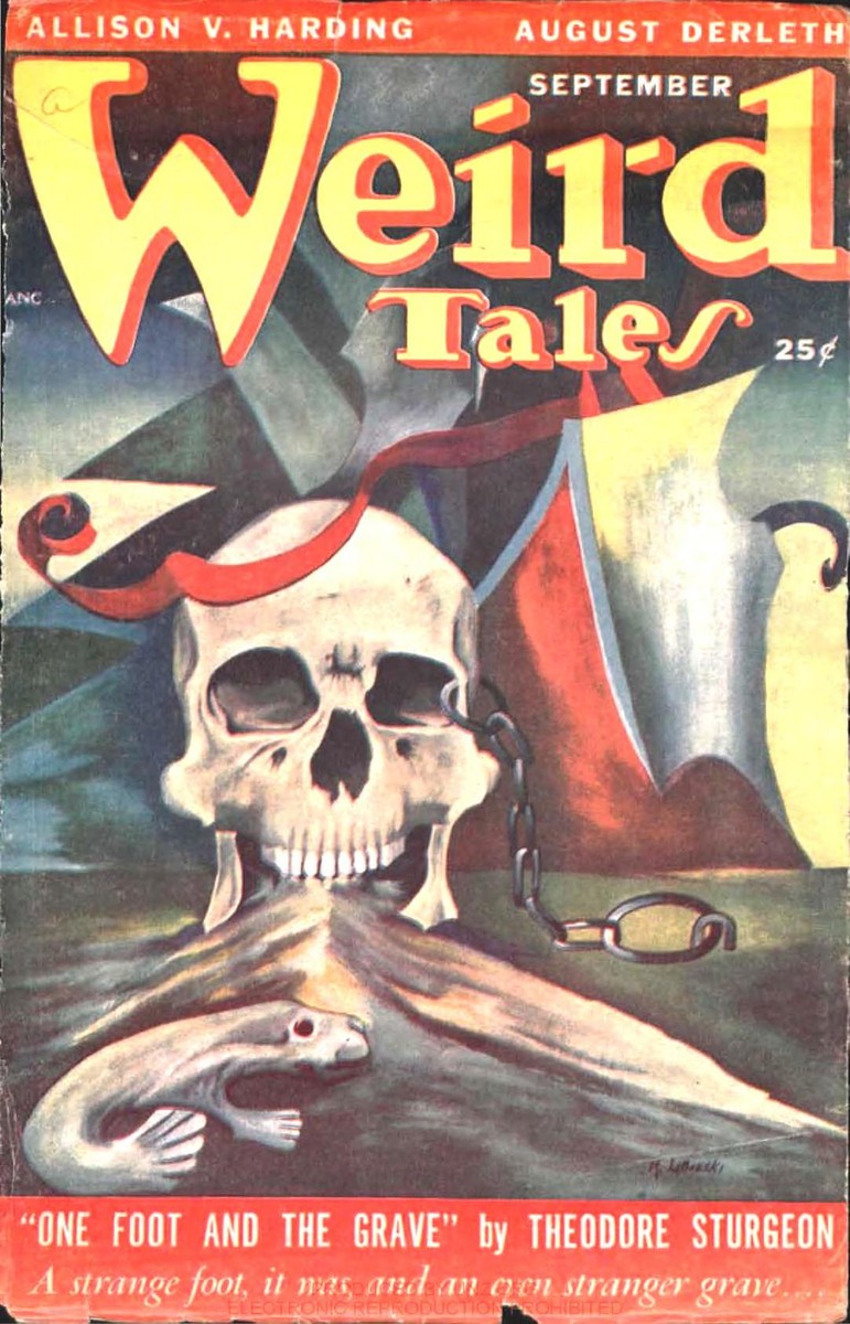 Skull with Jester Hat & Severed Foot, Weird Tales Sept 1949 Cover