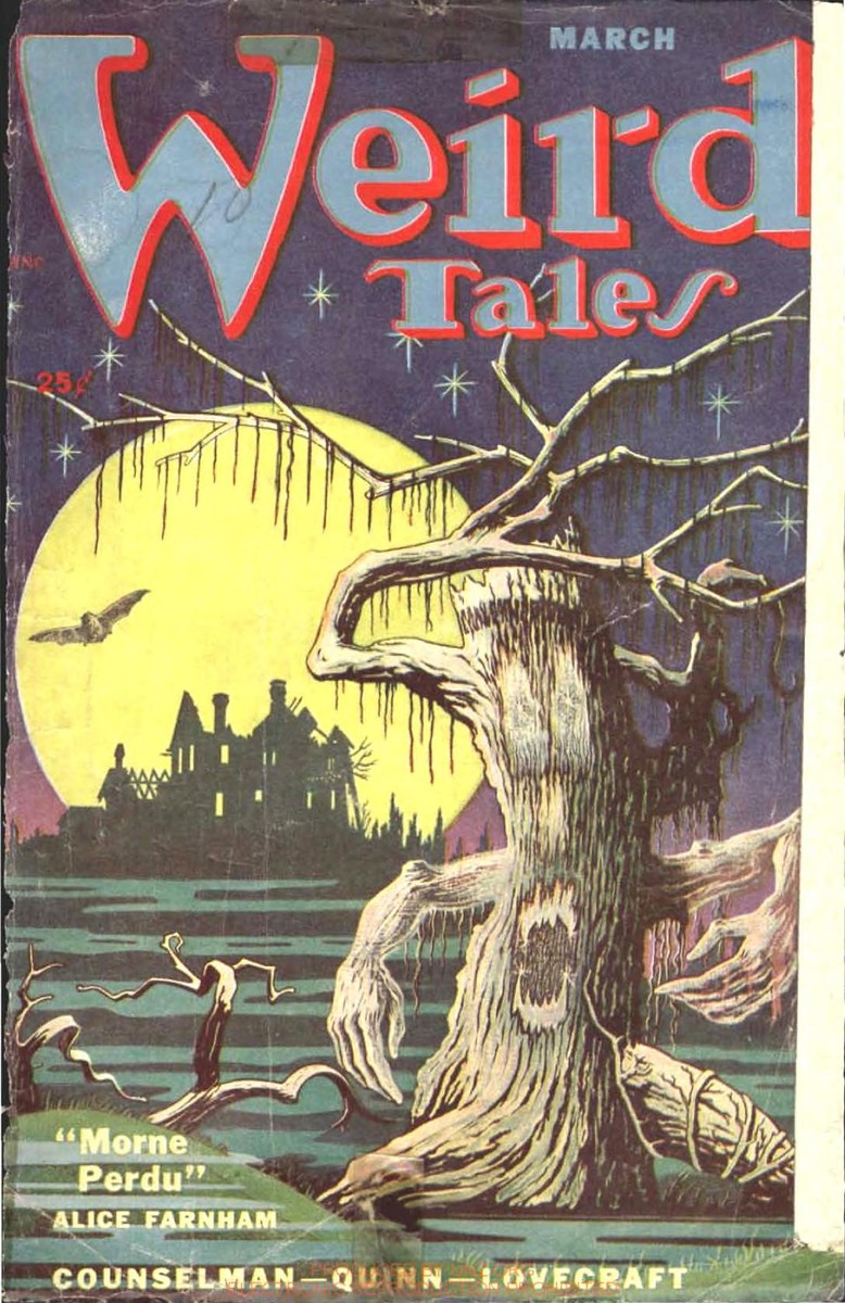 Weird Tales March 1952 – Haunted Tree & Gothic Mansion by Moonlight