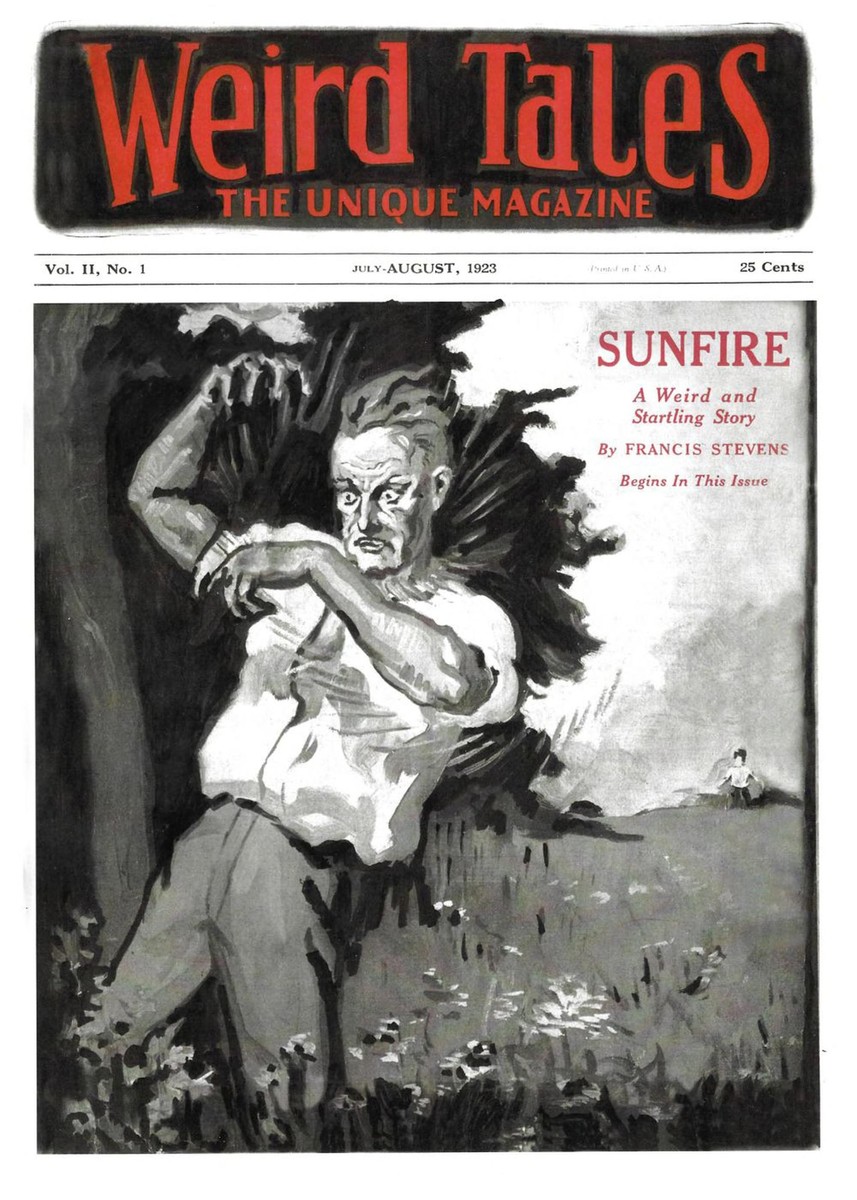 Weird Tales July-Aug 1923 — Sunfire Cover, Menacing Giant Figure