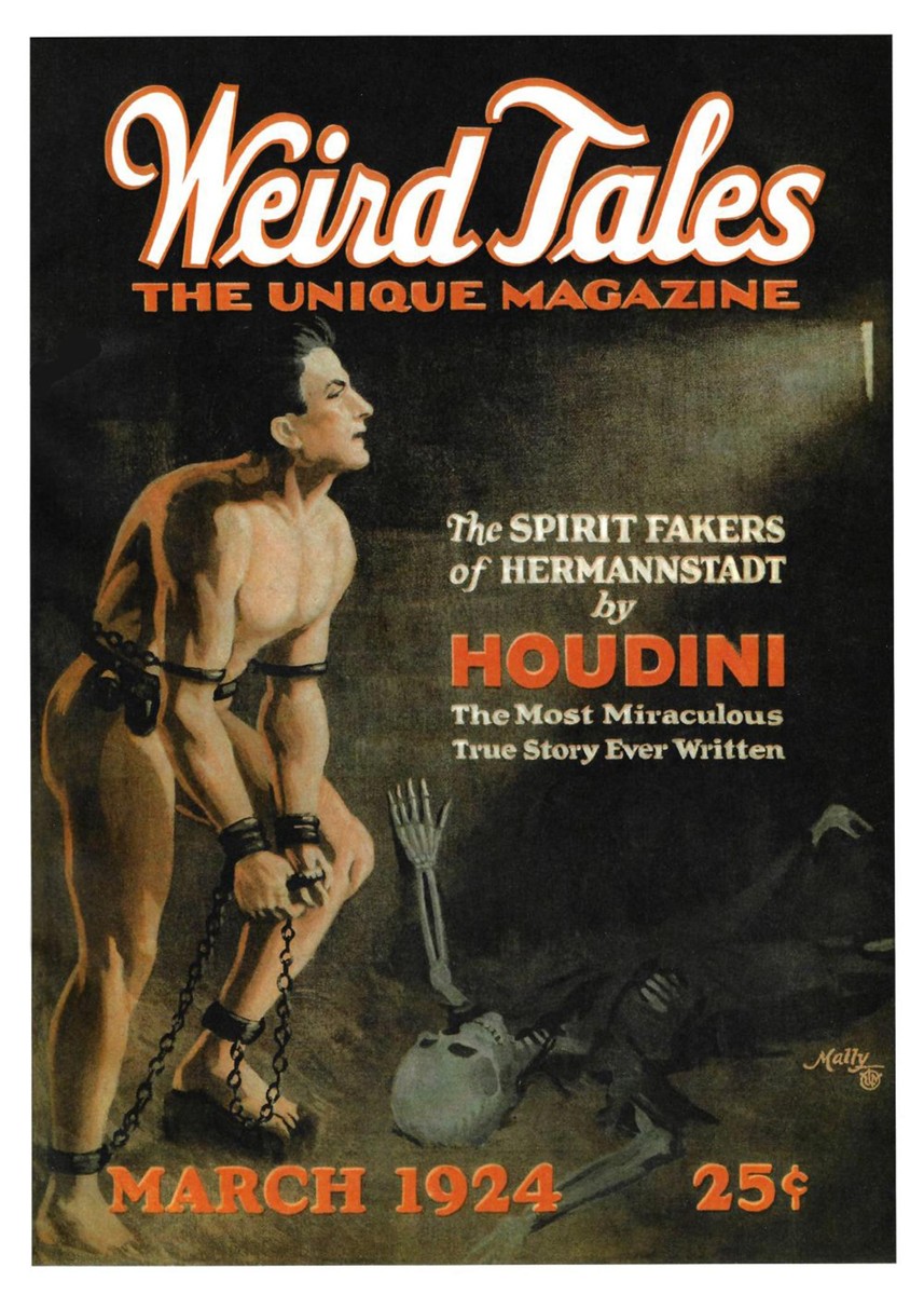 Houdini Chained — Weird Tales March 1924 Cover by Malty