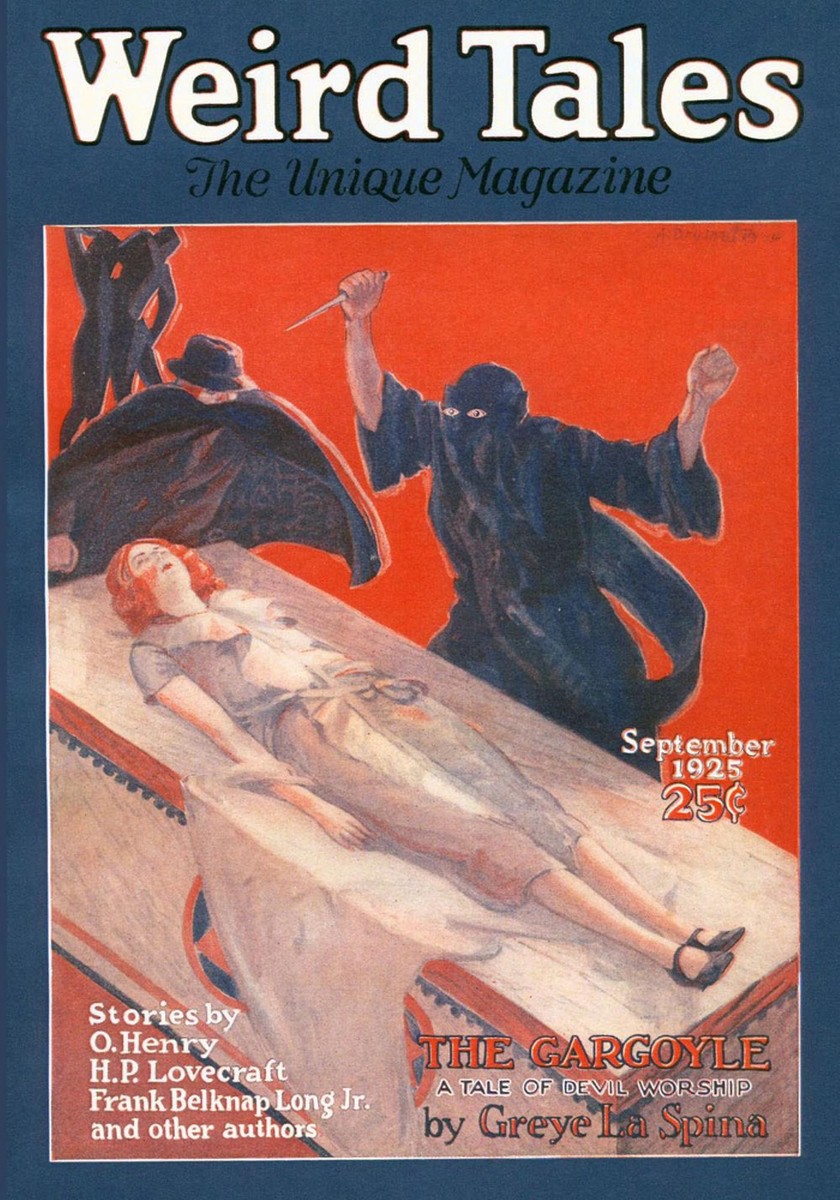Weird Tales Sept 1925 – Robed Cultist Threatens Sacrificial Victim
