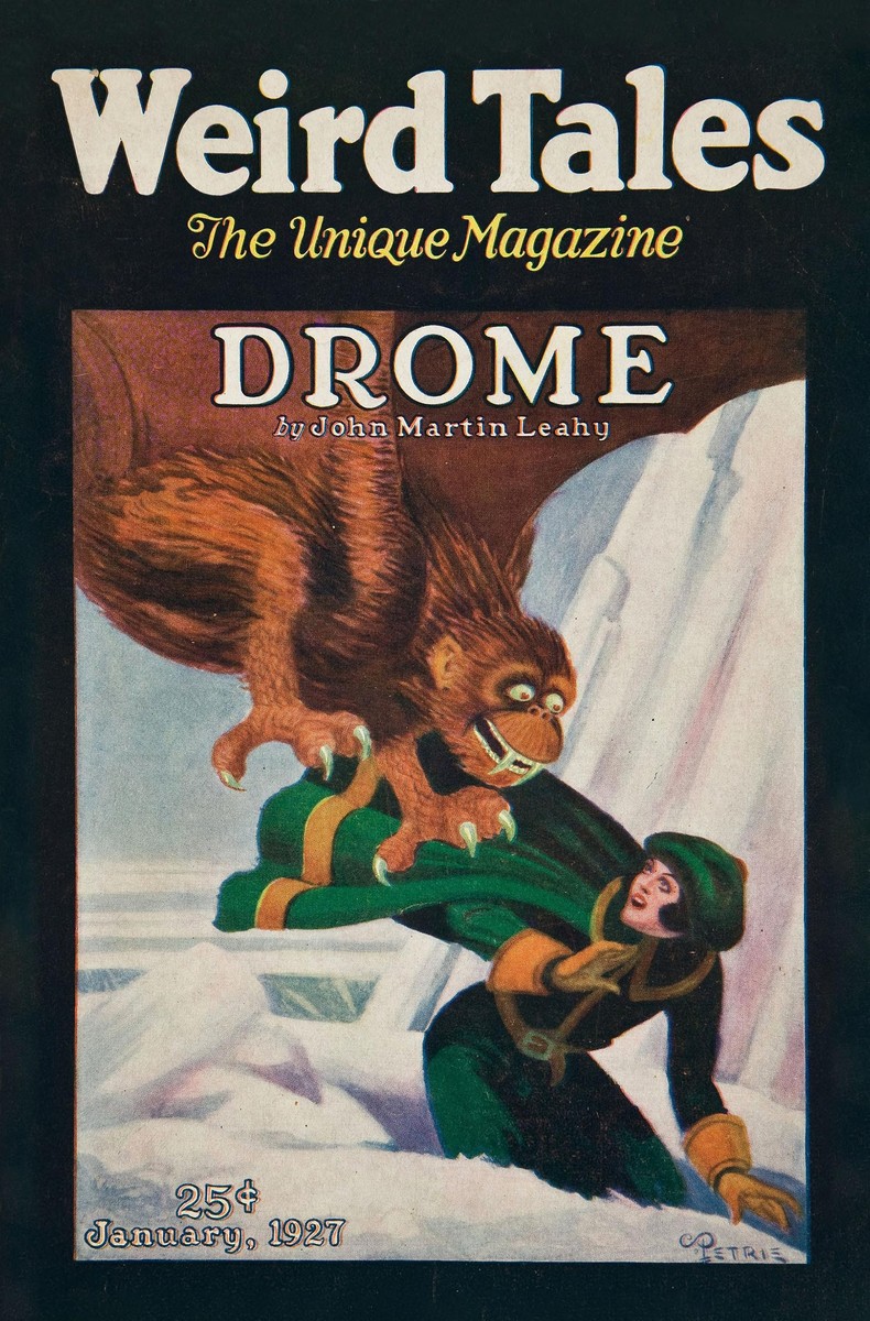 Weird Tales Jan 1927 – 'Drome' Arctic Monster Attacks Woman, C. Petrie Cover