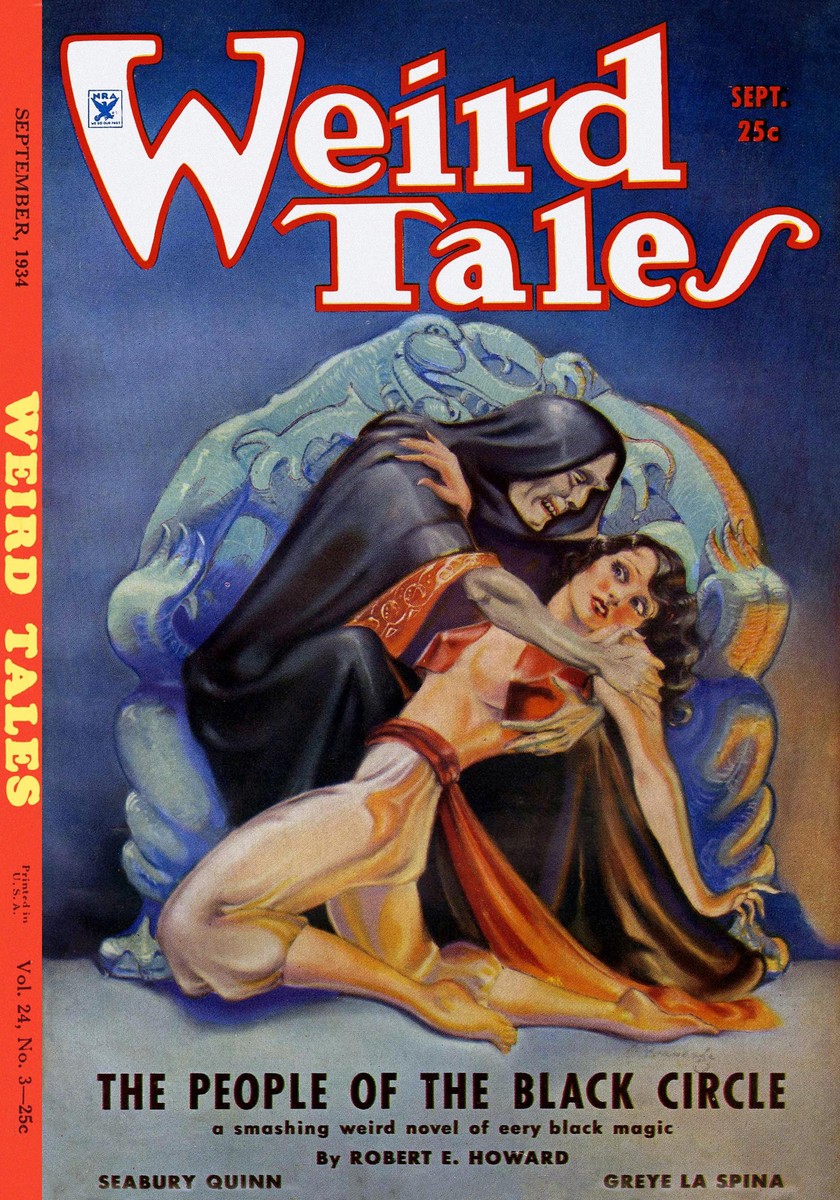 Weird Tales Sept 1934 – Vampire Seizes Woman, 'People of the Black Circle'