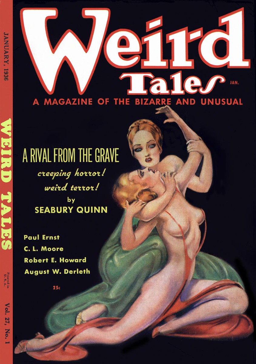 Weird Tales January 1936 — 'A Rival From the Grave' Seabury Quinn Cover