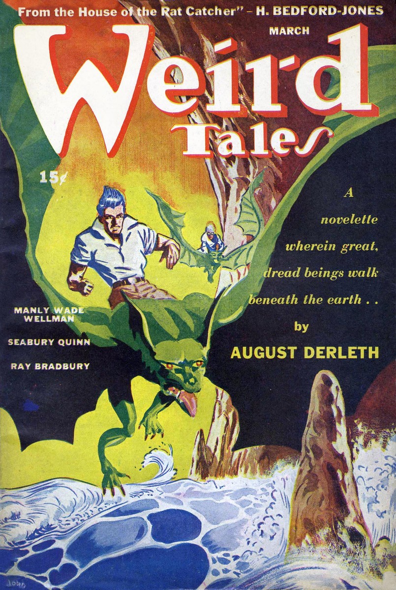 Weird Tales March 1944 — August Derleth's Underground Dread Beings Cover