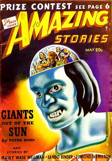 Blue Giant Mind-Control Villain, Amazing Stories May 1939