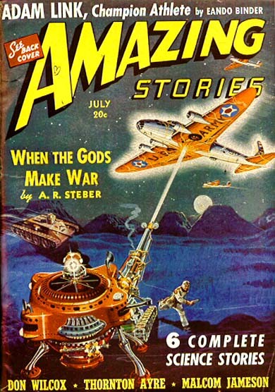 Amazing Stories July 1942 – Army Plane vs. Alien War Machine Cover
