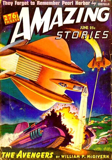 Amazing Stories June 1942 — Flying Saucer Tank Attack, 'The Avengers'
