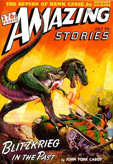T-Rex vs. Time Machine: Amazing Stories 'Blitzkrieg in the Past' July 1942