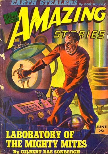 Amazing Stories June 1940 — Laboratory of the Mighty Mites Cover Art