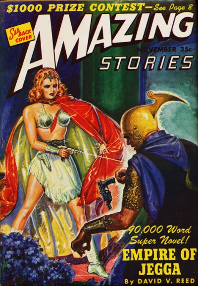 Empire of Jegga — Amazing Stories November 1943 Warrior Woman Cover