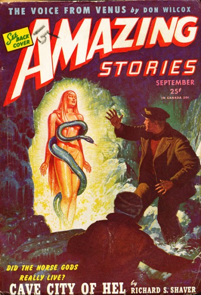 Glowing Snake Goddess Confronts Sailors – Amazing Stories Sept 1948