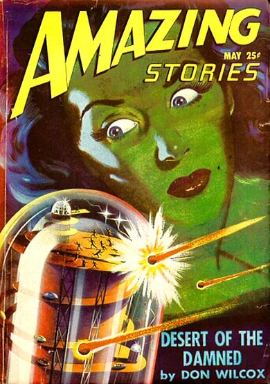 Amazing Stories May 1950 – Giant Green Face Looms Over Meteor-Struck Dome