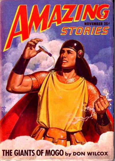 Amazing Stories Nov 1945 – Giants of Mogo Hero with Ray Weapon