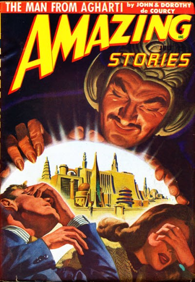 Amazing Stories 'Man from Agharti' — Mystic Giant Controls City Vision, 1940s