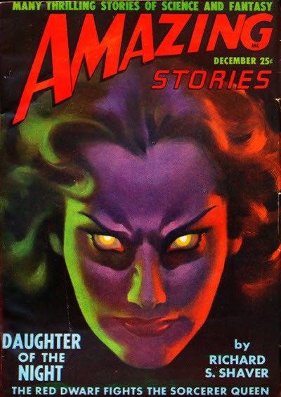 Glowing-Eyed Sorceress, Amazing Stories 'Daughter of the Night' December Cover