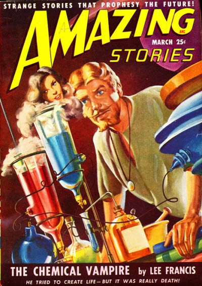 Chemical Vampire Mad Scientist Cover, Amazing Stories March 1940s