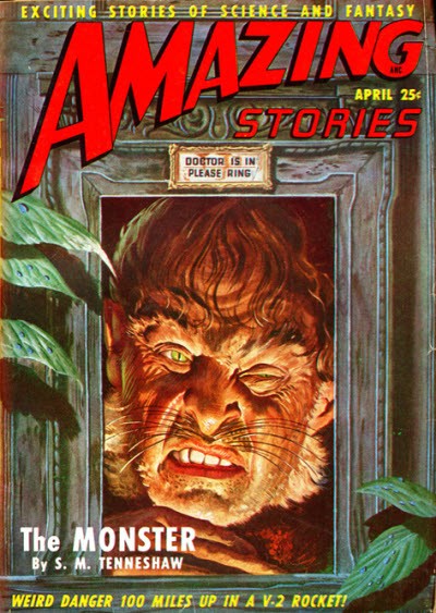 Amazing Stories April 1950 – Cat-Monster Horror Cover, 'The Monster'