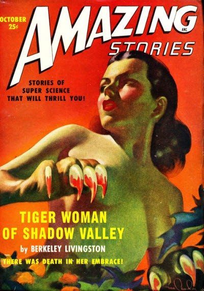 Tiger Woman of Shadow Valley – Amazing Stories October Pulp Cover