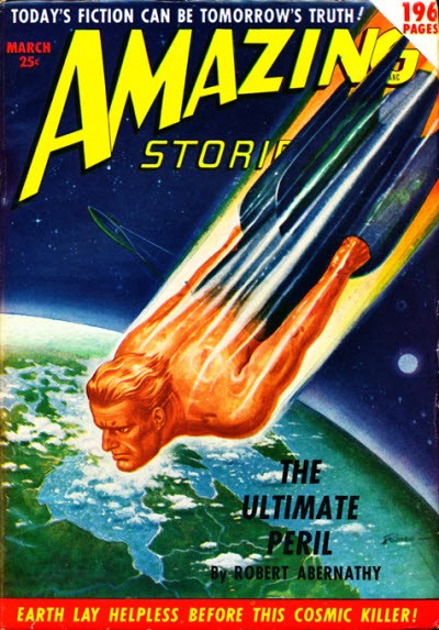 Cosmic Giant Threatens Earth – Amazing Stories March Cover, 1950s