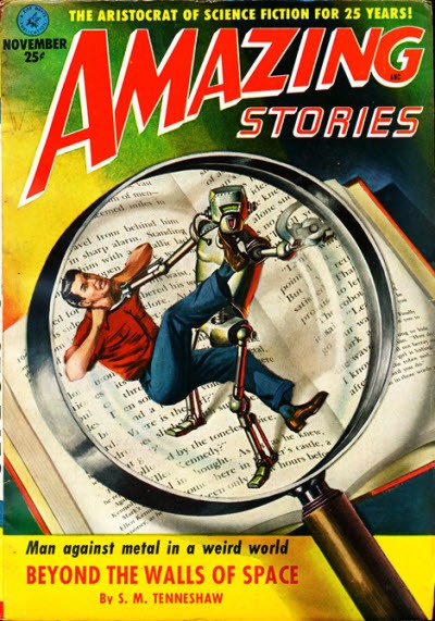 Amazing Stories Nov 1952 – Man Trapped in Magnifying Glass with Robot