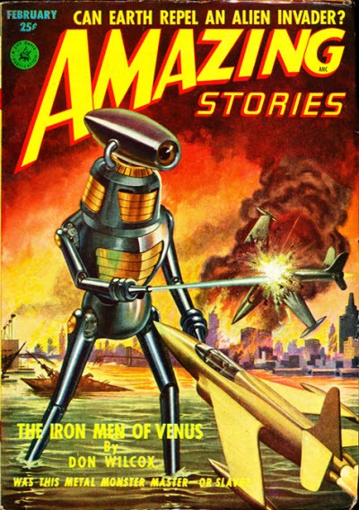 Iron Men of Venus Robot Attack, Amazing Stories February 1950s