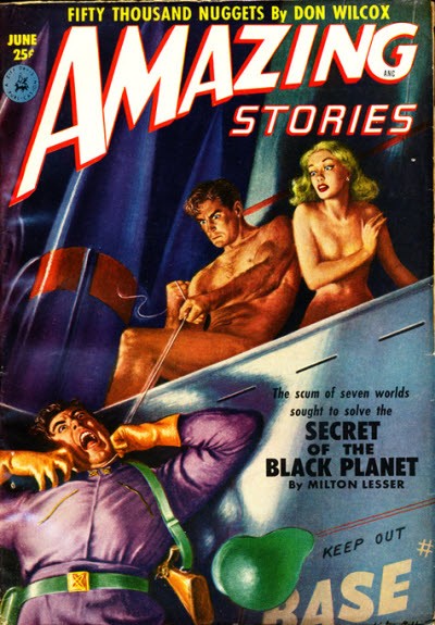 Amazing Stories June 1950 – Secret of the Black Planet Cover Art