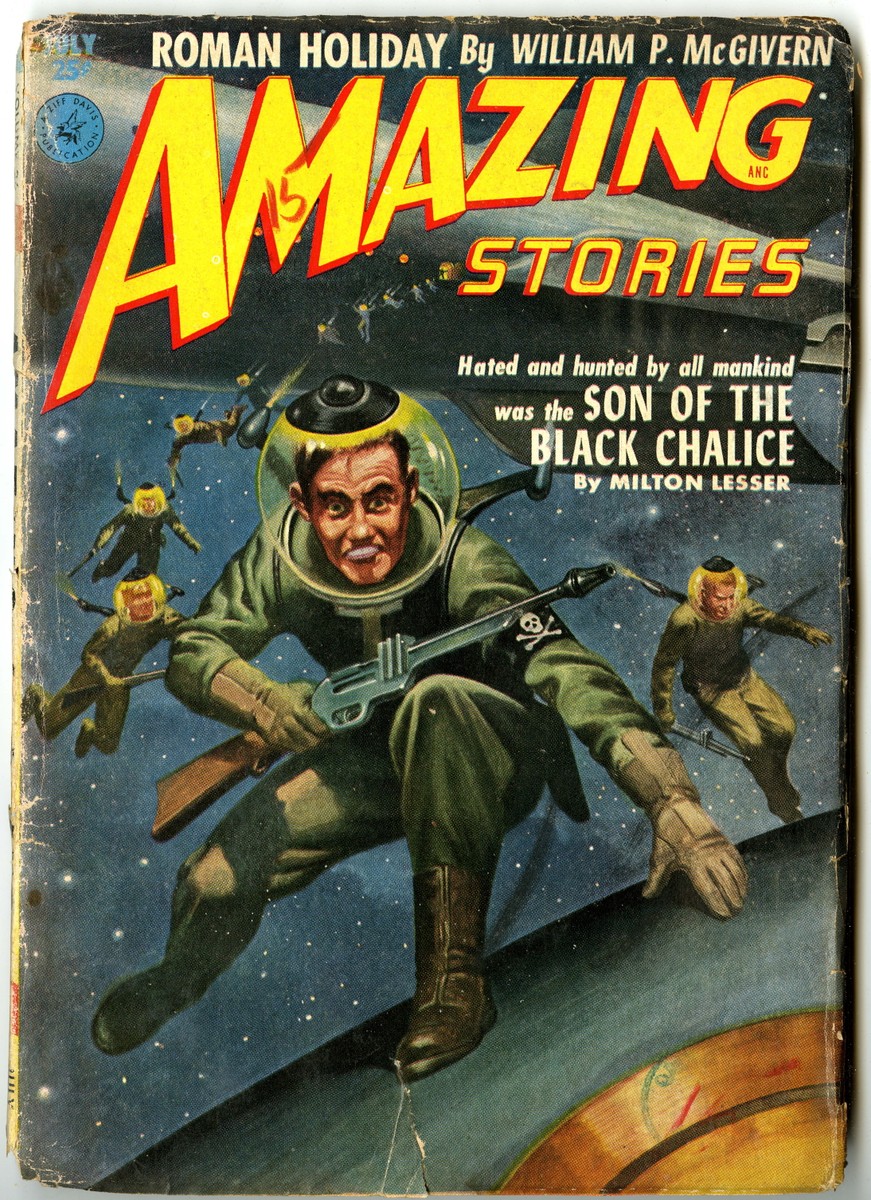 Space Pirate Outlaw — Amazing Stories 'Son of the Black Chalice' July 1950s