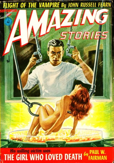 Amazing Stories Sept 1953 – 'The Girl Who Loved Death' Mad Science Cover
