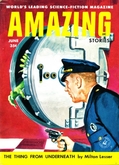 Amazing Stories June 1958 — 'The Thing From Underneath' Alien Hand Cover