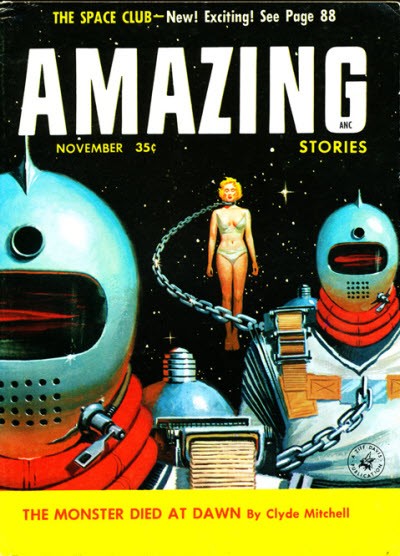 Chained Woman in Space: Amazing Stories Robot Cover, November 1957