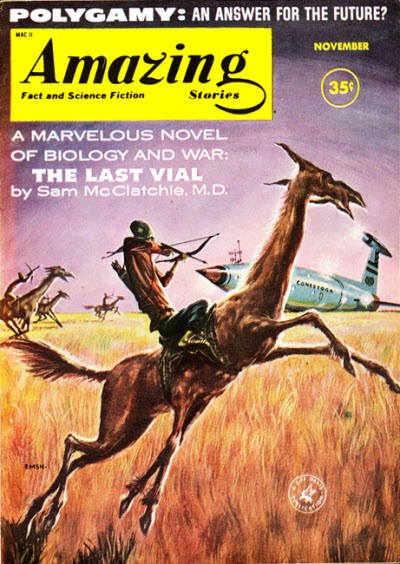 Amazing Stories Nov 1957 – Archer on Mutant Beast Hunts Jet Aircraft