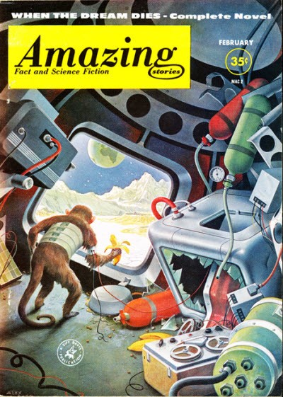 Monkey in Space Capsule, Amazing Stories February 1958 Cover